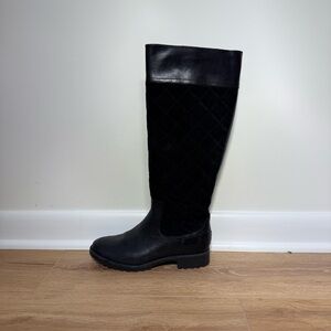 Sperry Top-Sider Essex Black Leather & Quilted Suede Riding Boots Women Size 6.5